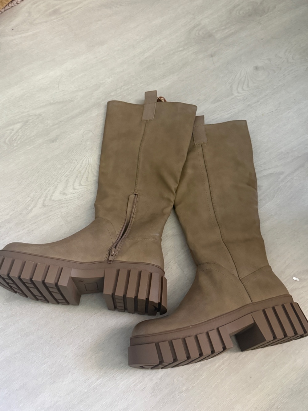 Tall Chunky Sole Women's Riding Boots in Brown